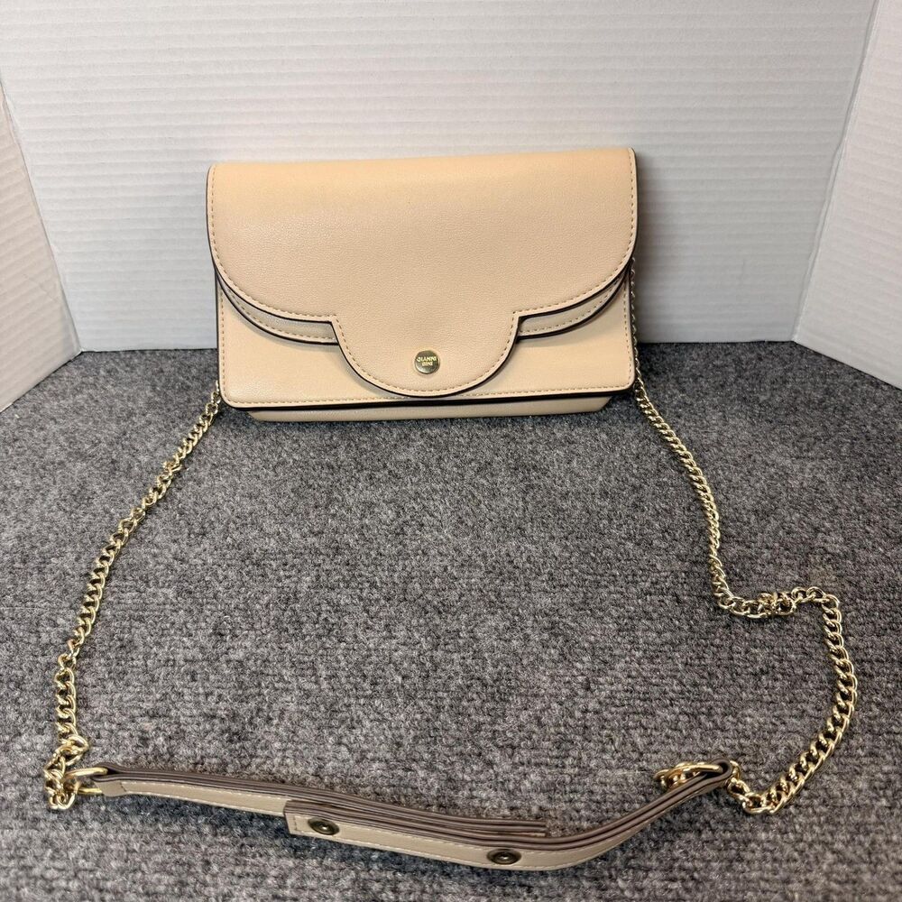 Gianni Bini Crossbody Bag Womens Small Beige Faux Leather Chain Strap Purse